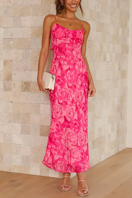 Twist Backless Floral Printed Maxi Cami Dress
