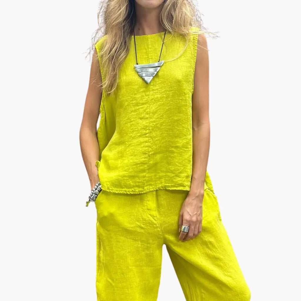Womenâ€™s two-piece set with sleeveless top and trousers