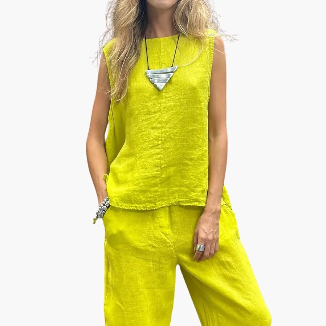 Womenâ€™s two-piece set with sleeveless top and trousers