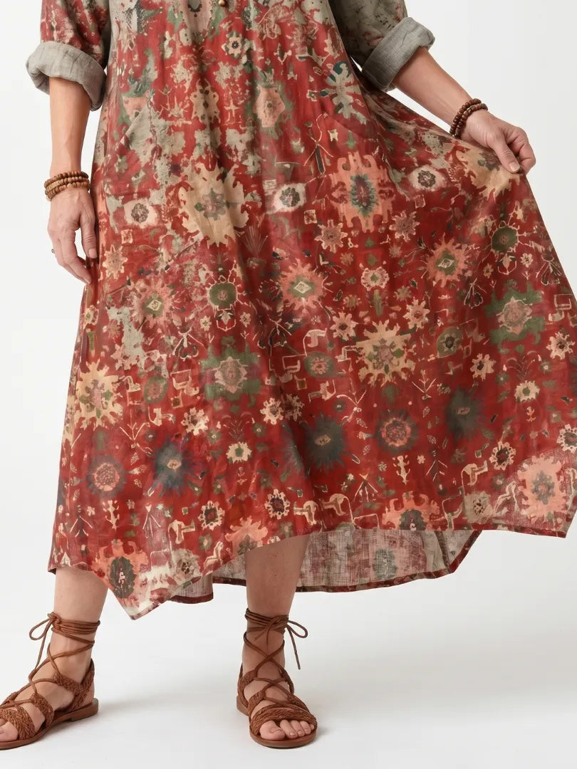 Saffron | Mixed Pattern Relaxed Pocket Midi Dress