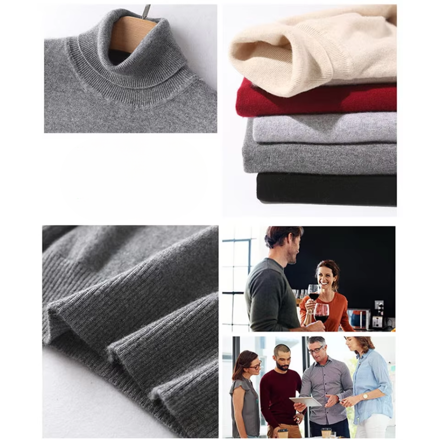 Herren Wollpullover Mit Rollkragen Und Schlankem Design