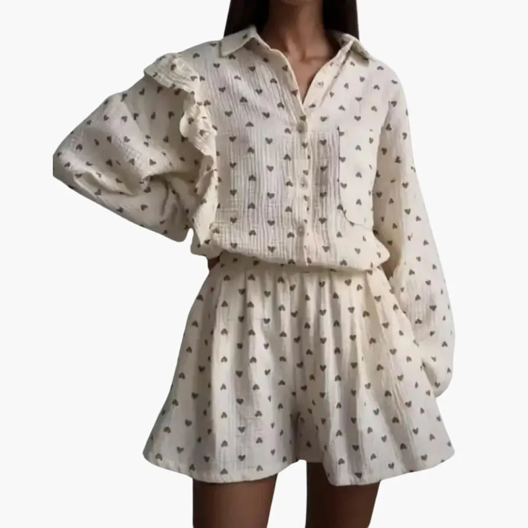 Women's Two-Piece Co-Ord Set with Button-Down Shirt and Shorts