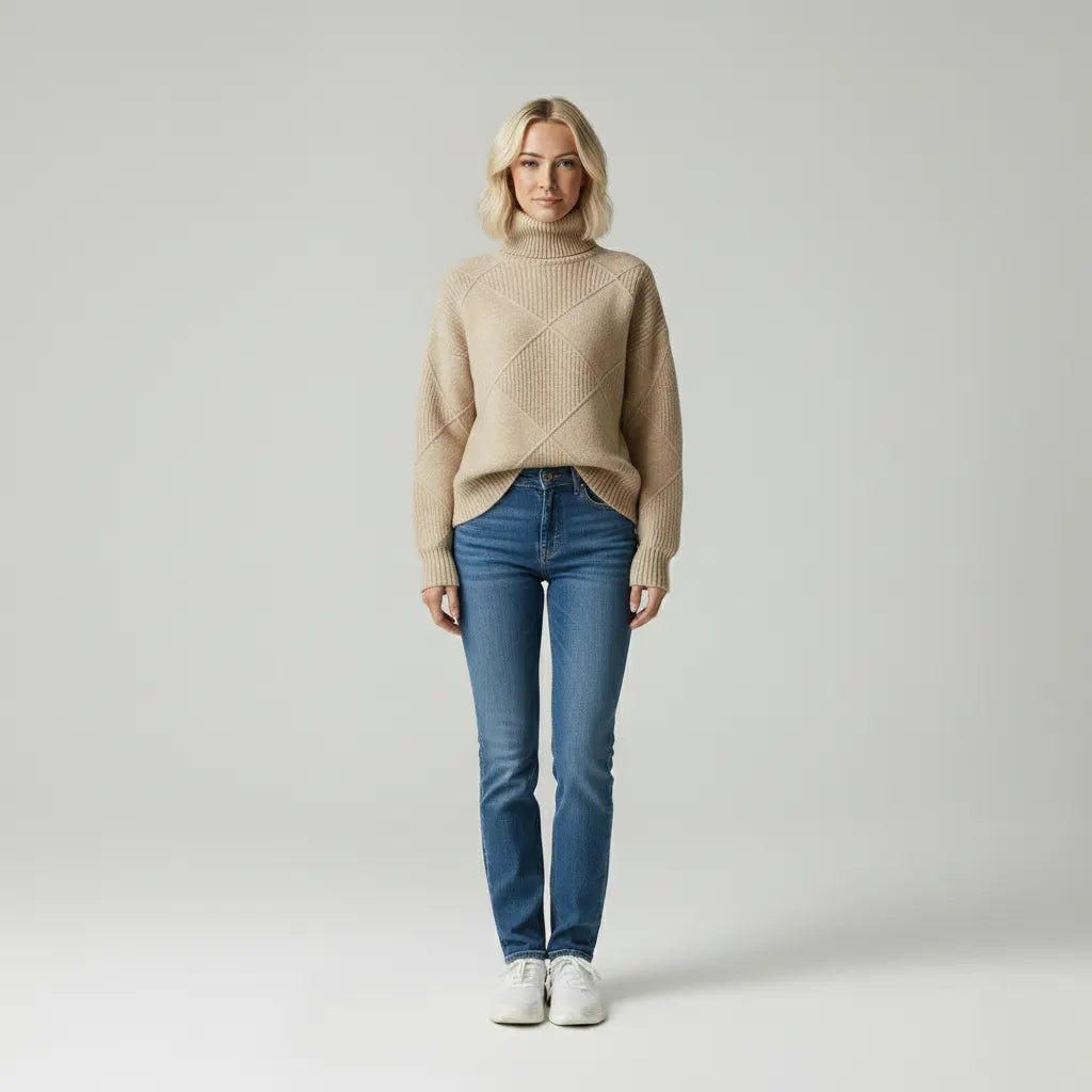 Isabelle Zeitloser Stehkragenpullover mit Struktur
