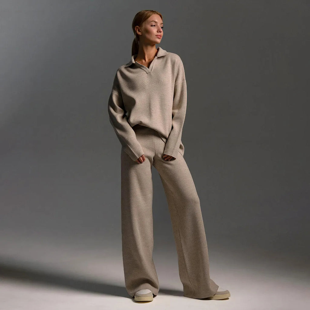Sandy | Lounge Set with Wide Pants and Polo Sweater