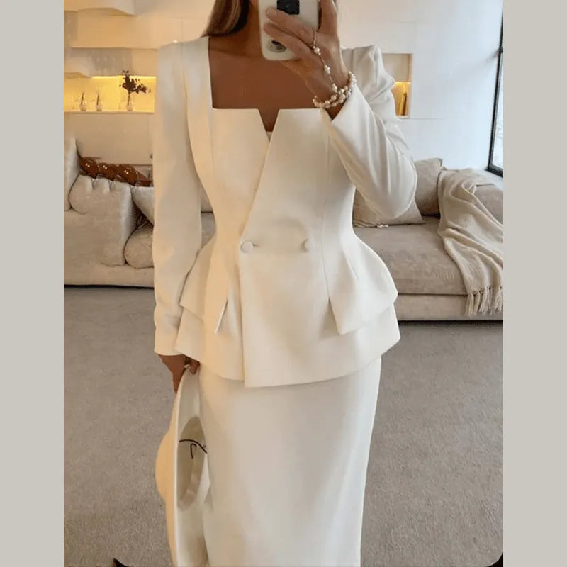 Formal Skirt Blazer Suit Set - Structured Elegance