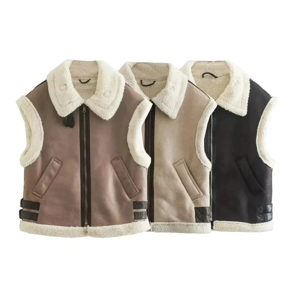 Leer Look Dames Bodywarmer Vest met Teddy Voering – Warm & Modieus