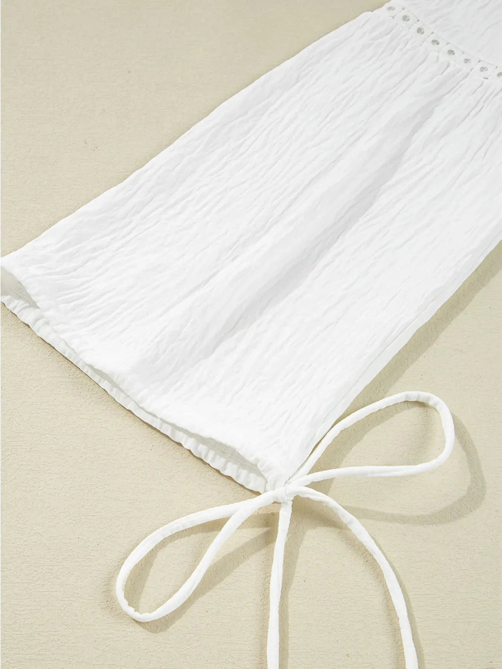 Drawstring Puff Sleeve Tie Neck Blouse