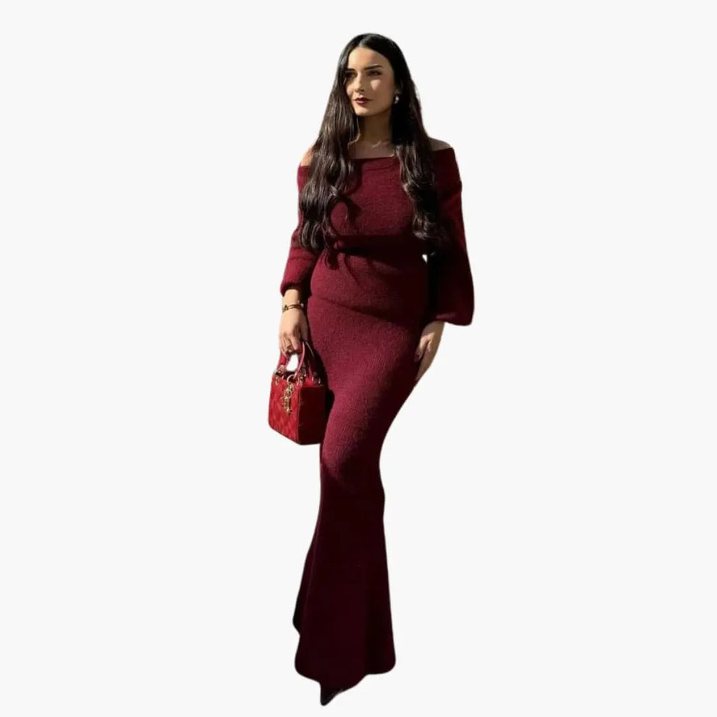 Womenâ€™s Knitted Maxi Dress with Long Sleeves and Pullover Design
