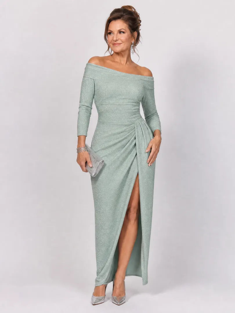 Tindra | Off Shoulder Ruched Slit Maxi Dress