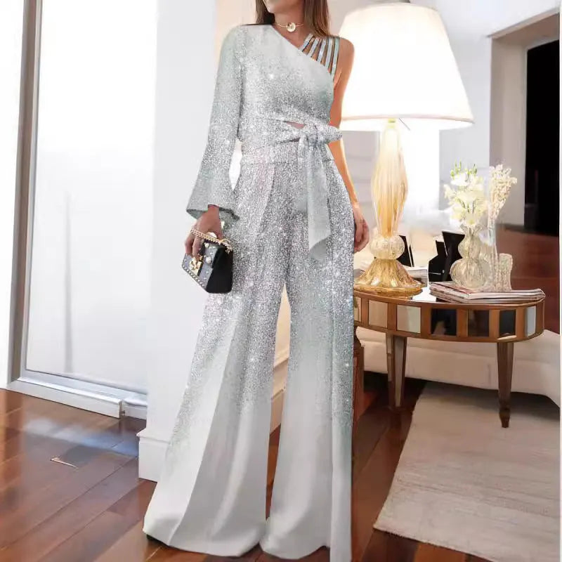 Off-Shoulder Weite Bein Hose Set