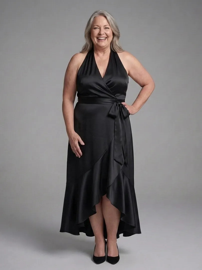 Briony | Halter Wrap Tie High Low Dress