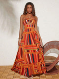 Vestido Longo Isadora Listrado Laranja