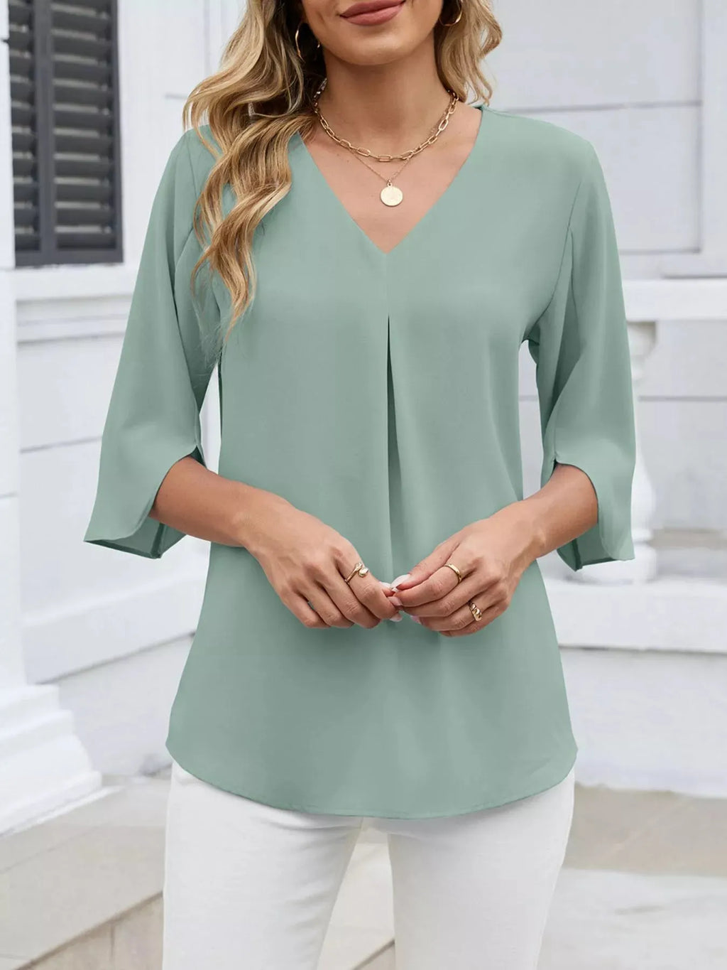 V-Neck 3/4 Sleeve Blouse