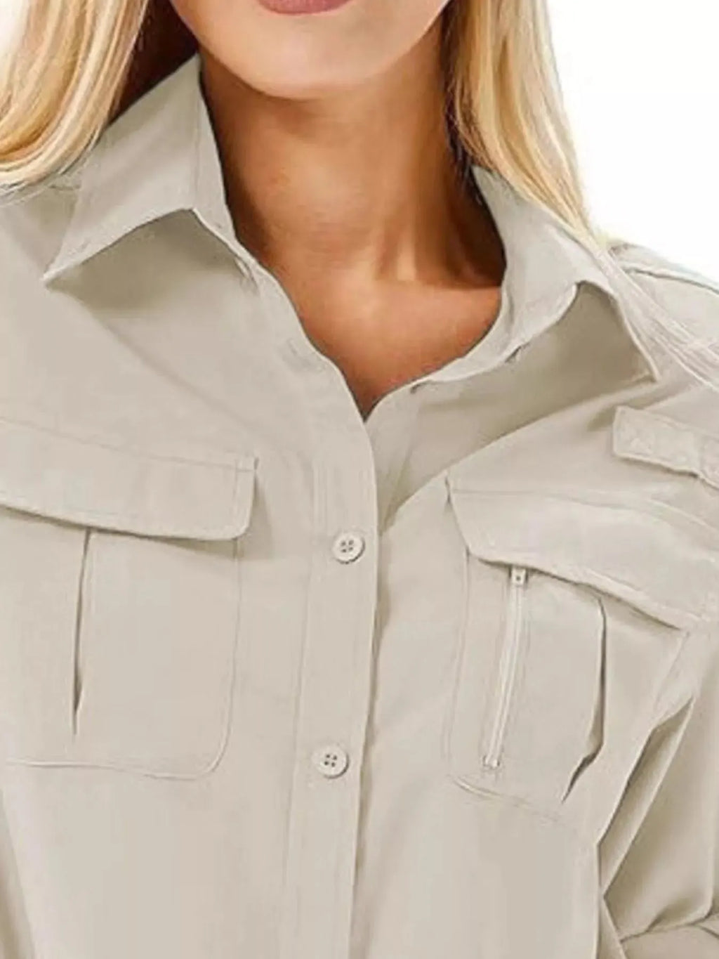 Full Size Roll-Up Sleeve Button Up Shirt Plus Size