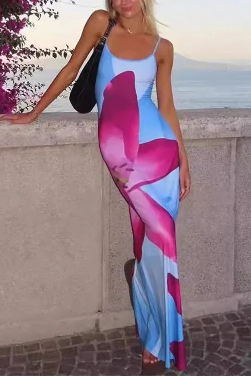 Scoop Neck Floral Print Maxi Cami Vacation Dress