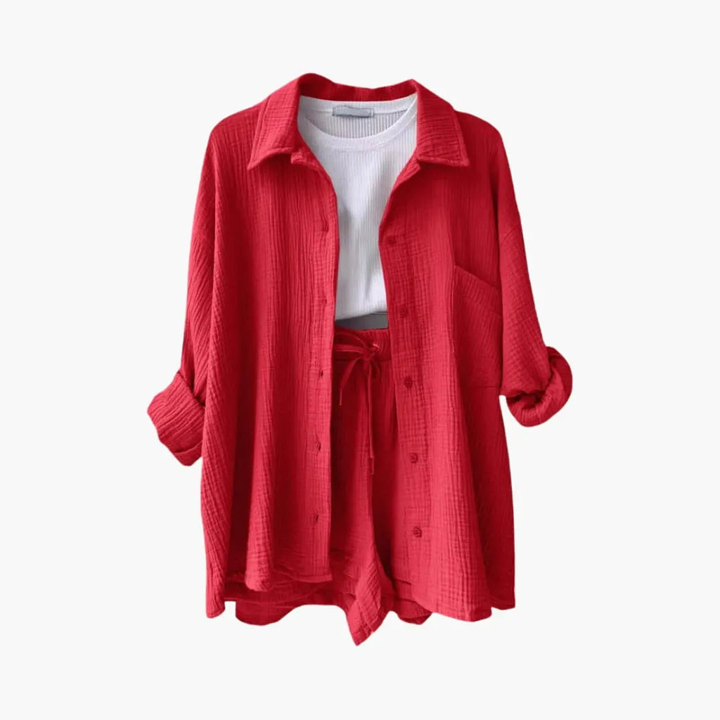 Womenâ€™s Two-Piece Set with Relaxed Shirt and Shorts