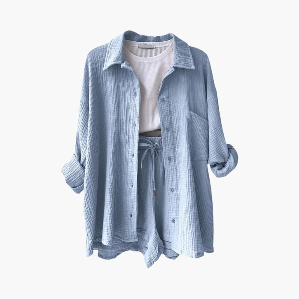 Womenâ€™s Two-Piece Set with Relaxed Shirt and Shorts