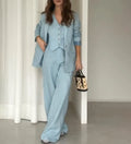 Elegant Blue Women's Blazer Set with Pants and Vest