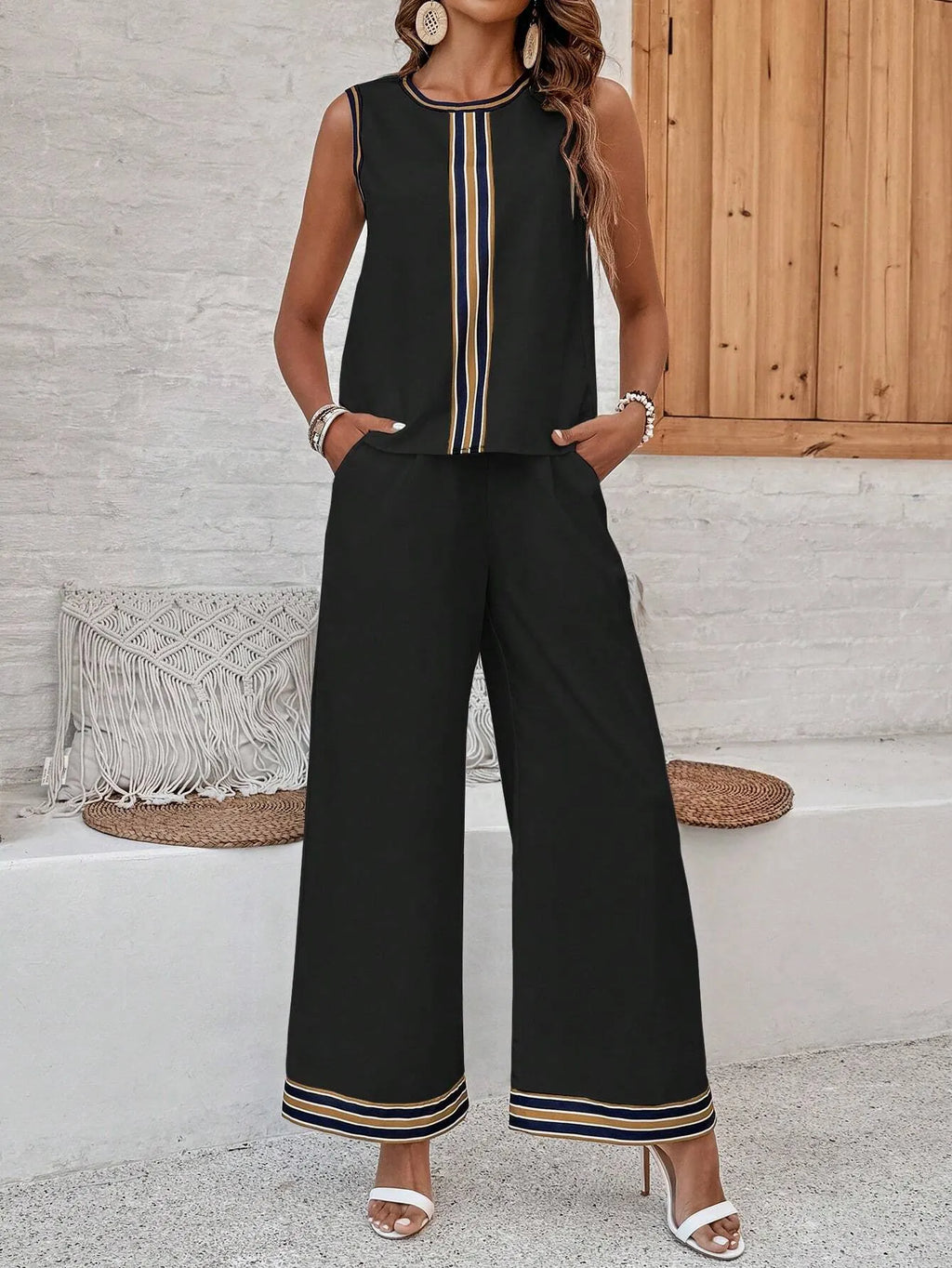 Conjunto Feminino Com Listras Preto Ana Paula