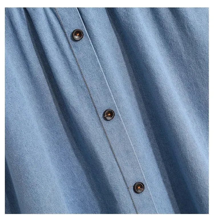 RENATA | Dames Midirok van Lichtgewicht Denim Met Knopen & Elastische Taille – Tijdloos, Comfortabel en Casual Chic