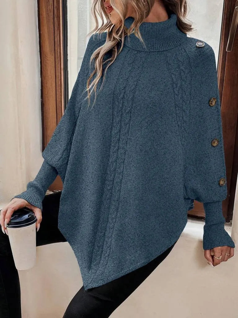 SuÃ©ter Feminino Manga Morcelo Gola Alta Sis Azul