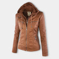 - Damen Lederjacke mit Kapuze