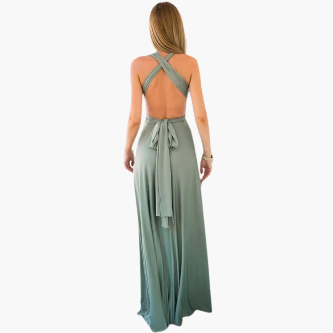 Womenâ€™s Convertible Maxi Dress with Backless Design and Adjustable Waist
