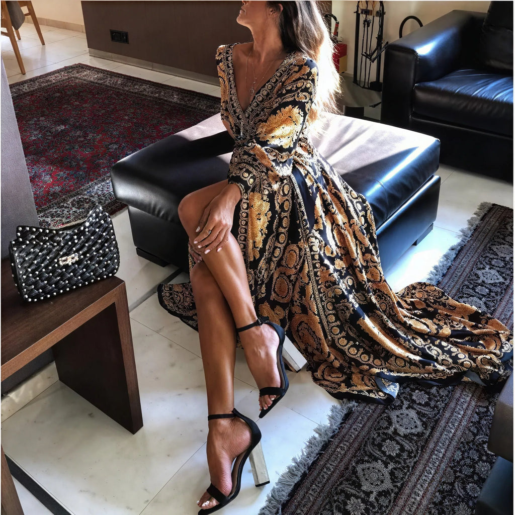 Elegantes Maxikleid mit raffiniertem Muster
