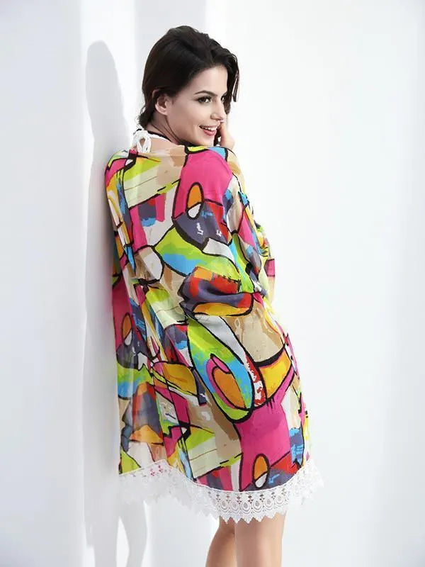 Attractive Colorful Half Sleeve Shawl Cover-up Tops