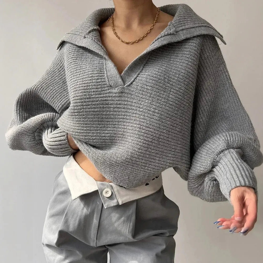 Oversized Strickpullover mit tiefem V-Ausschnitt