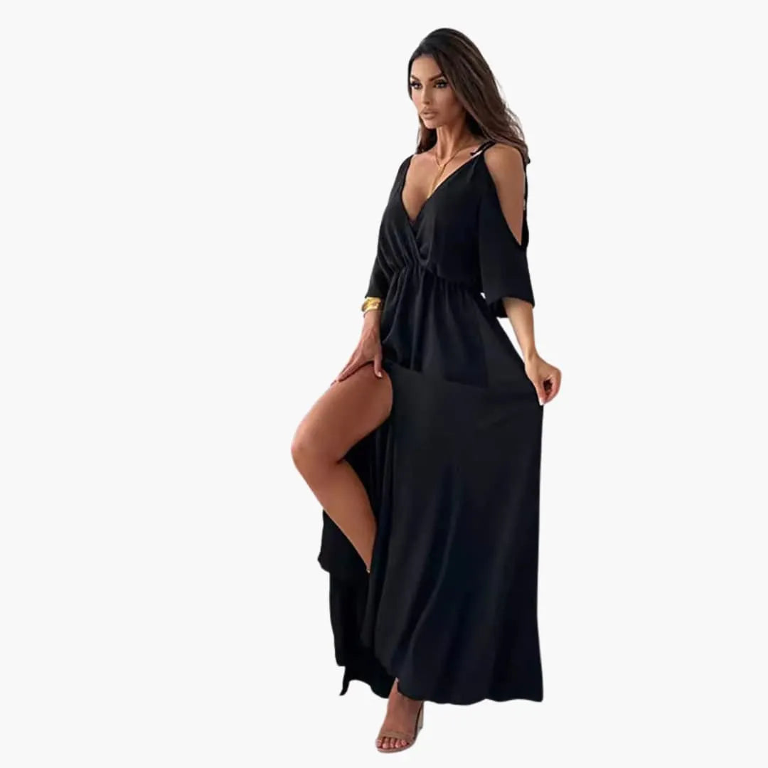 Womenâ€™s Maxi Dress with Cold-Shoulder Detail and Side Split