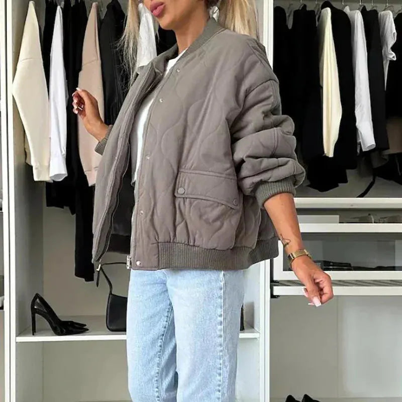 Oversized Women's Bomber Jacket with Padded Fit