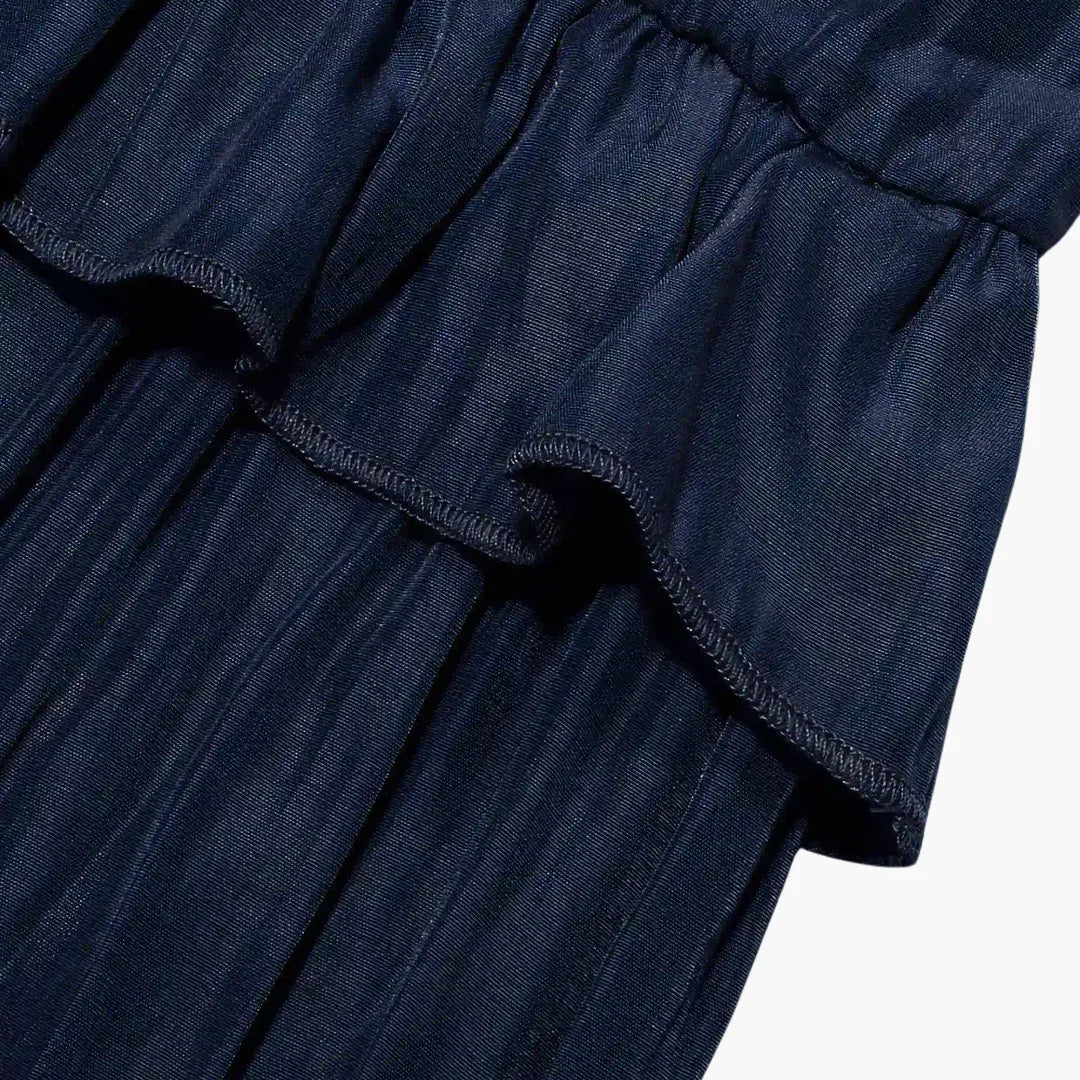Womenâs Maxi Dress with Cascading Ruffle Tiers and Adjustable Straps
