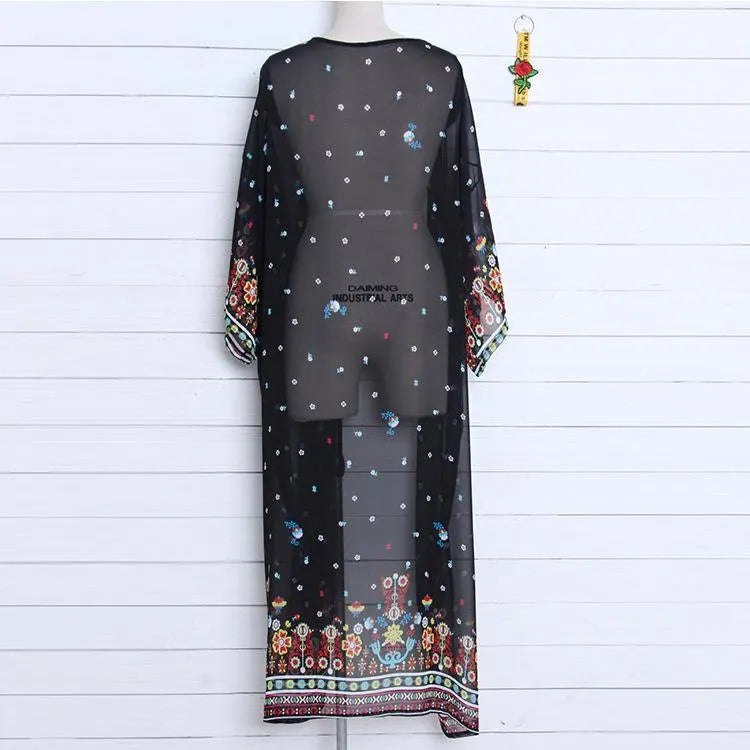 2018 New Print Chiffon Beach Long Bikini Cover Up