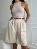 Women's Shorts with High Waist and Gold Buckle