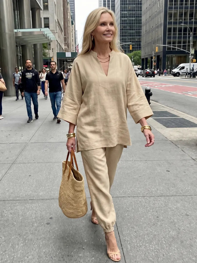 Georgiana | V Neck Tunic Gathered Trouser Set