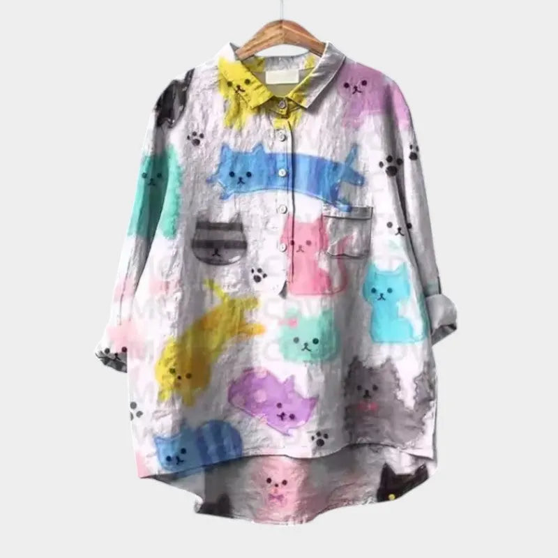 Bonnie | Oversize Bluse med Akvarel Katte