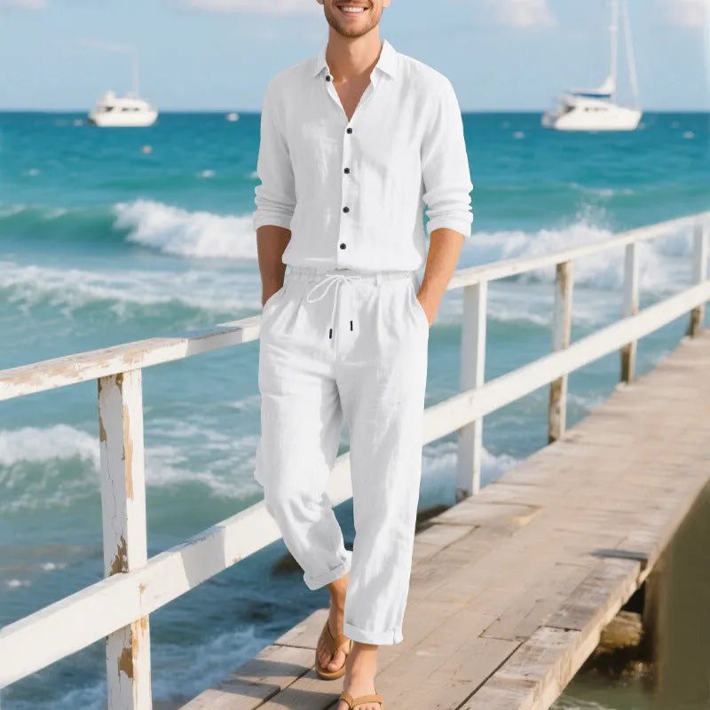 Herren lässige Leinen-Hose mit verstellbarem Kordelzug und modernem Schnitt
