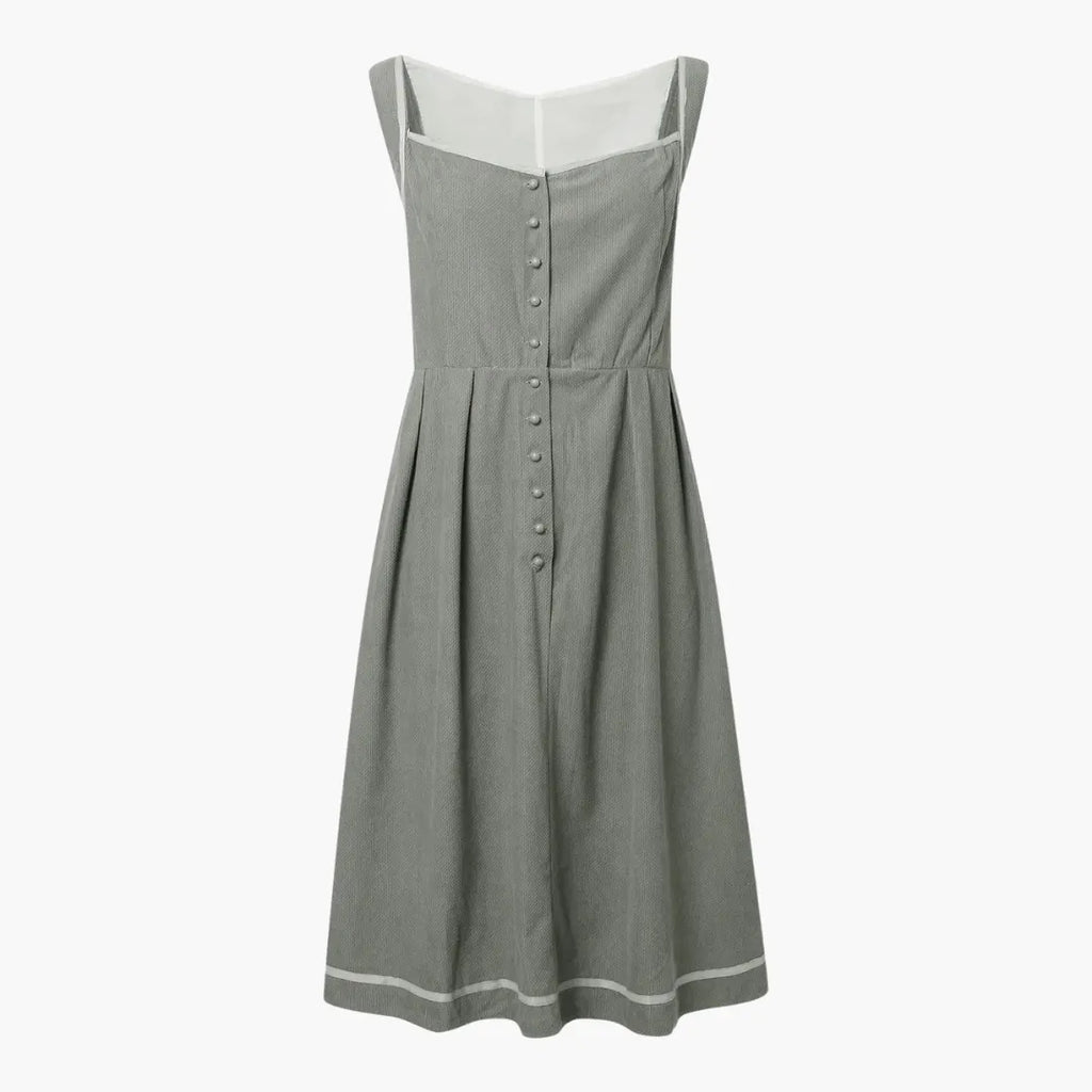 Womenâ€™s Midi Dress with Buttoned Bodice and Bow Waist