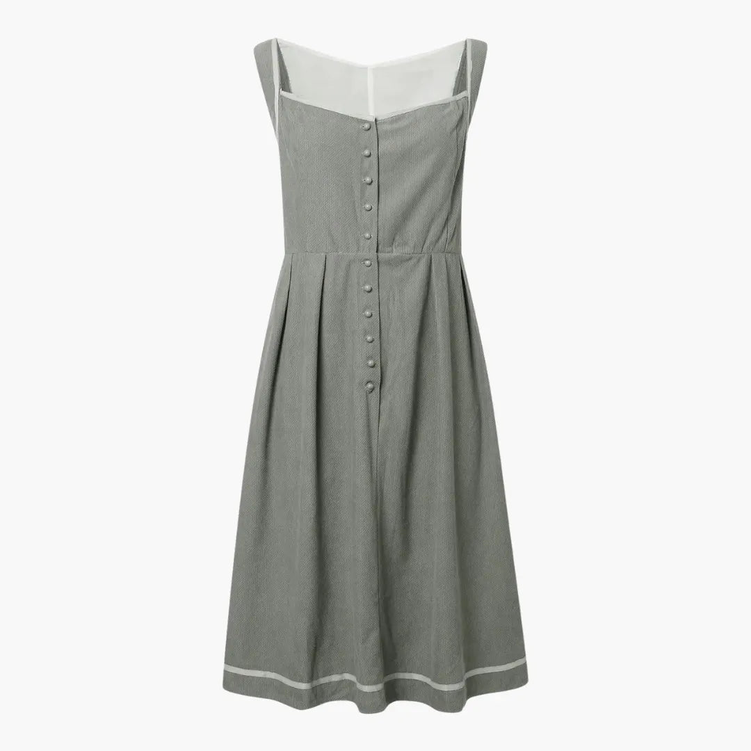 Womenâ€™s Midi Dress with Buttoned Bodice and Bow Waist