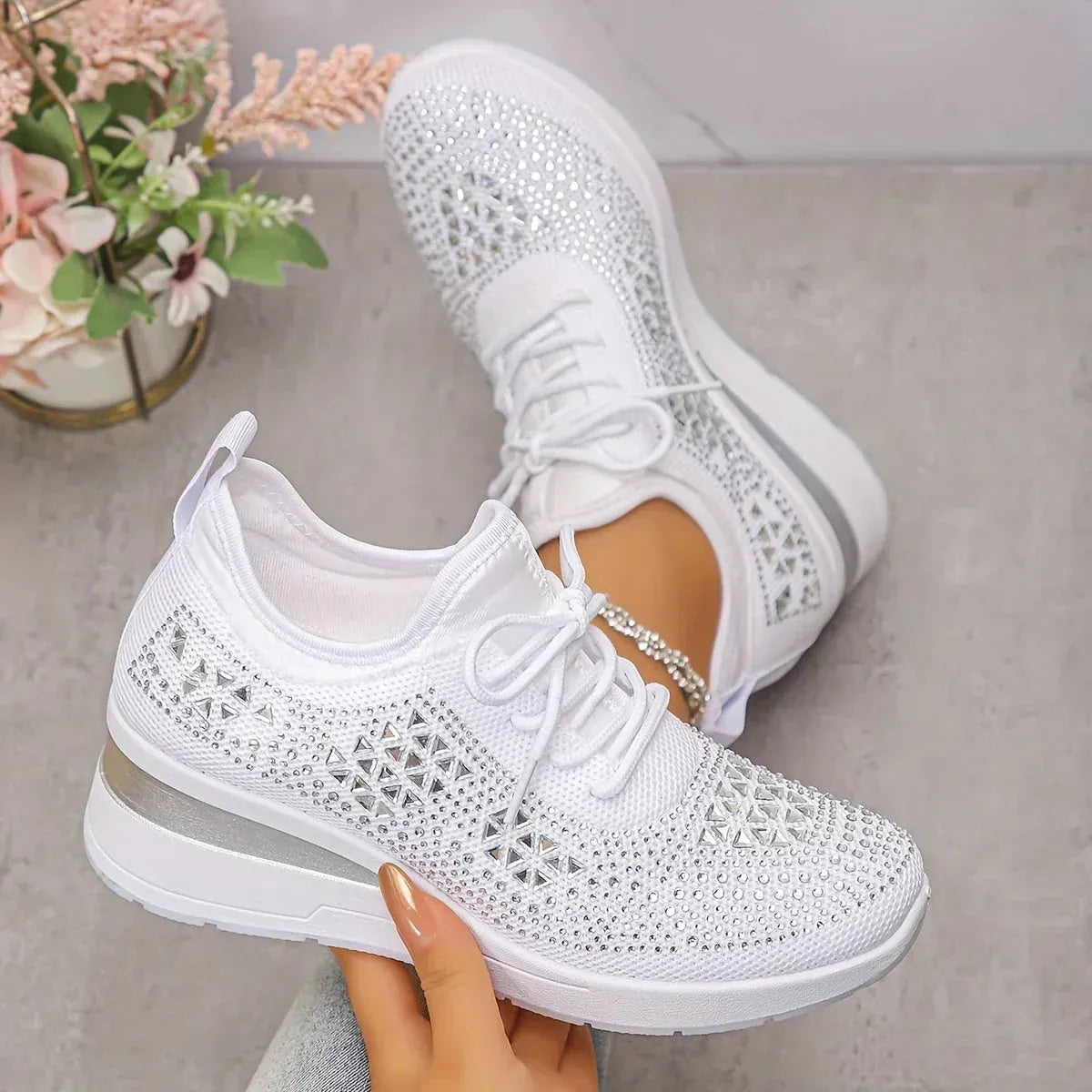 Annika – Ortopædiske sneakers med glitrende rhinsten