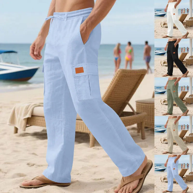Herren nan maritime Strand-Cargohose im Relaxschnitt mit elastischem Tunnelzugbund