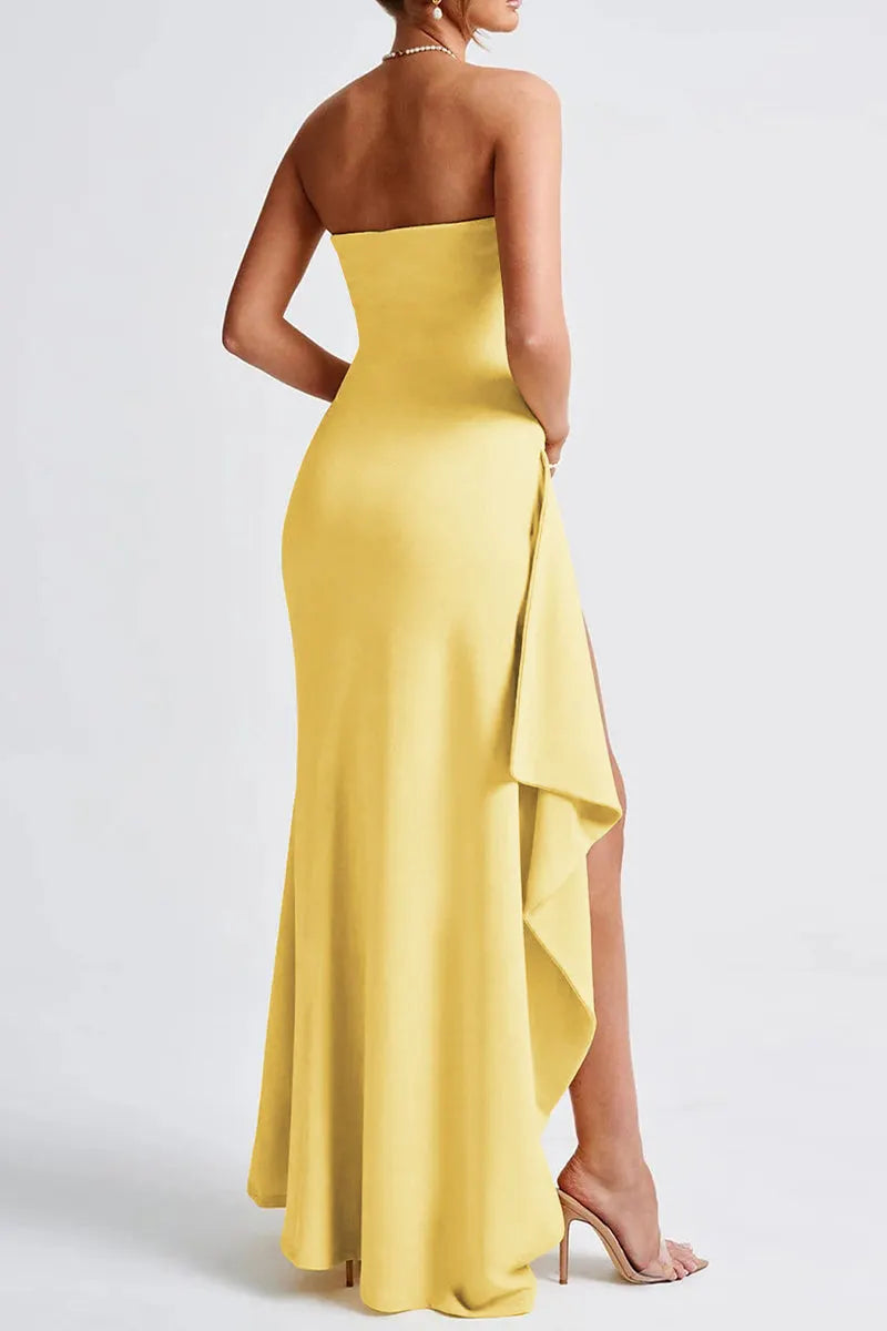Sexy Slit Flounce Strapless Evening Dresses