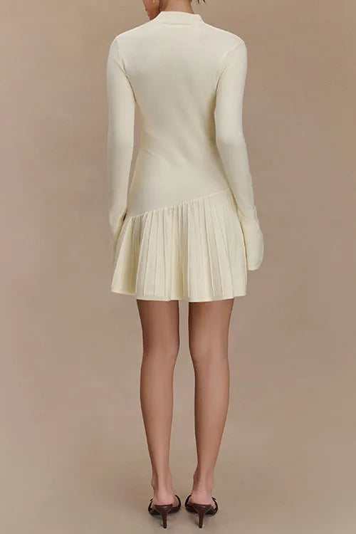 Mockneck Bell Sleeves Ruffle Mini Sweater Dress