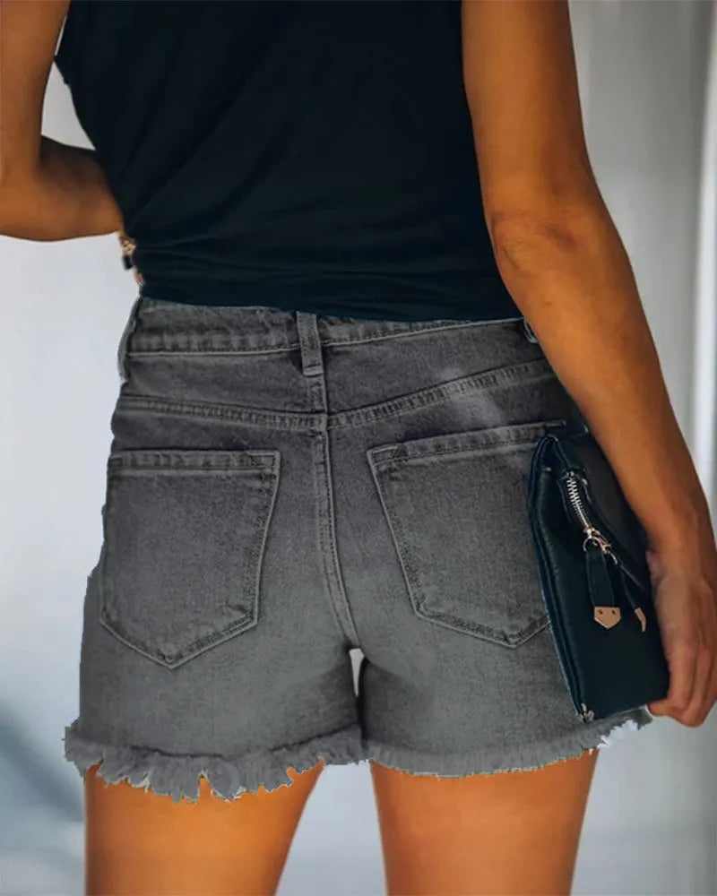 Women's Shorts with Ripped Details and Pockets