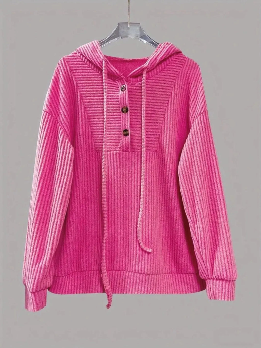 Button-Front Drawstring Hoodie
