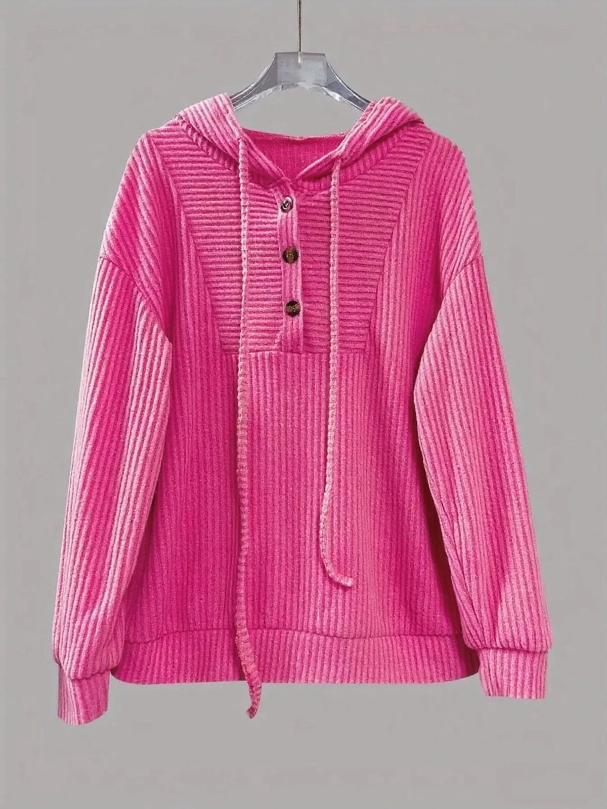 Button-Front Drawstring Hoodie