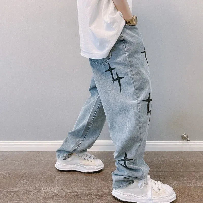 Blasting Bedruckte Baggy Weit Geschnittene Jeans Für Männer