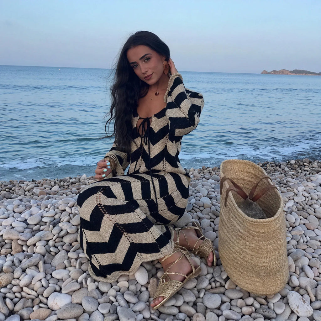 Strickkleid mit Chevron-Muster – Langarm
