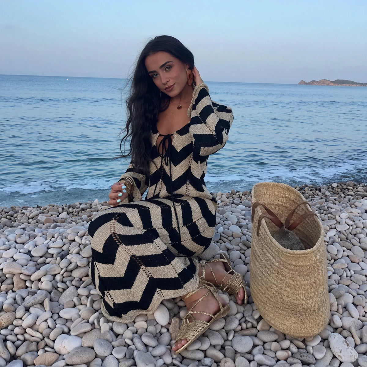 Strickkleid mit Chevron-Muster – Langarm